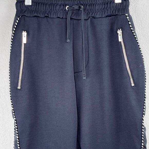 The Kooples Grosgrain Trim High Rise Tapered Black Ankle Jogger Sweatpants XS/LG - Picture 7 of 16